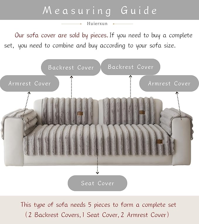 Fuzzy Rabbit Plush Sofa Cover Thick Soft Fur Sectional Couch Cover Furry Fluffy Cushion Cover Non-Slip Sofa Slipcovers Vertical Stripe Furniture Protector for Dogs Cats(Light Grey,28"x59")