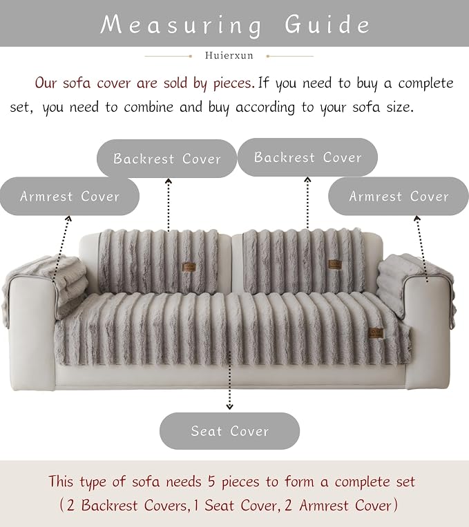 Fuzzy Rabbit Plush Sofa Cover Thick Soft Fur Sectional Couch Cover Furry Fluffy Cushion Cover Non-Slip Sofa Slipcovers Vertical Stripe Furniture Protector for Dogs Cats(Light Grey,28"x28")