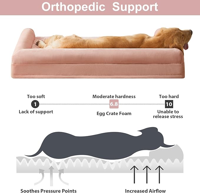BFPETHOME Orthopedic Washable Dog Beds Large Sized Senior Dog for Comfy Sleeping with Removable Cover, Waterproof Big Soft Pet Couch Bed for Dogs Rerlax