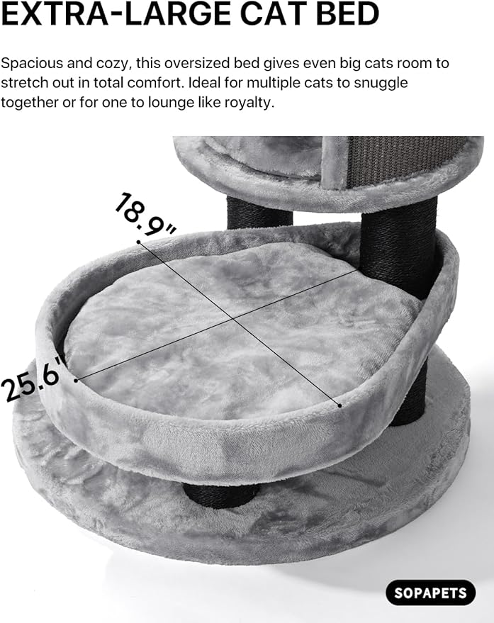 Extra Large Cat Tree for Maine Coon,65 Inches Tall Cat Tree Tower for Indoor Cats Large Adult 20 lbs,XXL Heavy Duty Luxury Sturdy Cat House with Big Hammock,Sisal Scratching Post,Condo,Grey