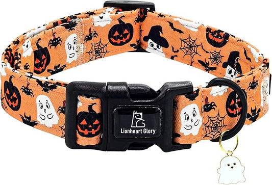 Lionheart glory Halloween Dog Collar-Pumpkin Ghosts Fall Dog Collars with Cute Pendant Soft Adjustable Collar for X-Small Puppy Dogs Girls Boys Collars Party Pet Gift