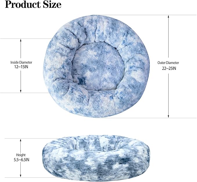 Calming Dog Bed for Small Dogs Cats, Kitty Puppy 23'' Round Anti-Anxiety Warm Fluffy Plush Faux Fur Bed, Soft Anti-Slip Donut Washable Small Pet Bed, Cozy Cat Puppy Bed, Fits up to 30 lbs Pets