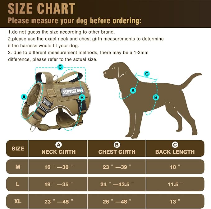 WINSEE Tactical Dog Harness for Large Dog, Heavy Duty Service Dog MOLLE Vest with 10 Pet Patches, No Pull Military Working Vest for Training Hunting Walking