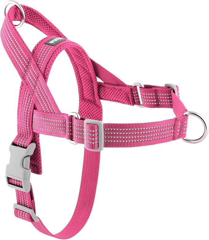 No Pull Dog Harness with Handle, Adjustable Soft Mesh Padded Reflective Walking Harness with Front Clip for Small Medium Large Dogs – Quick Fit No Escape for Training and Hiking (Pink, XL)