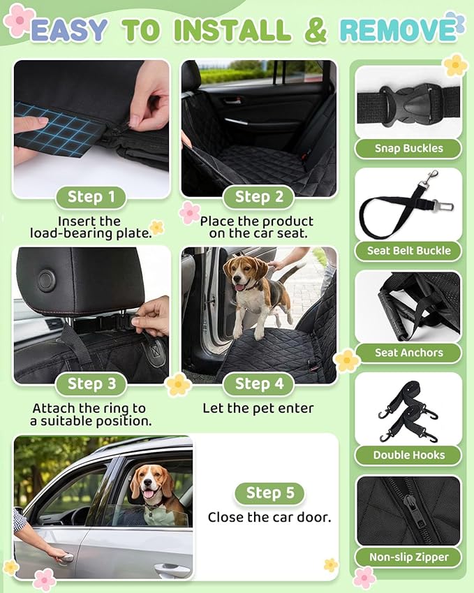 Victoper Back Seat Extender for Dogs, Dog Car Seat Cover with Detachable Hard Bottom Holds 440 LB, 600D Heavy Dog Seat Cover with Seatbelt, 100% Waterproof Backseat Extender for Sedan SUV Truck