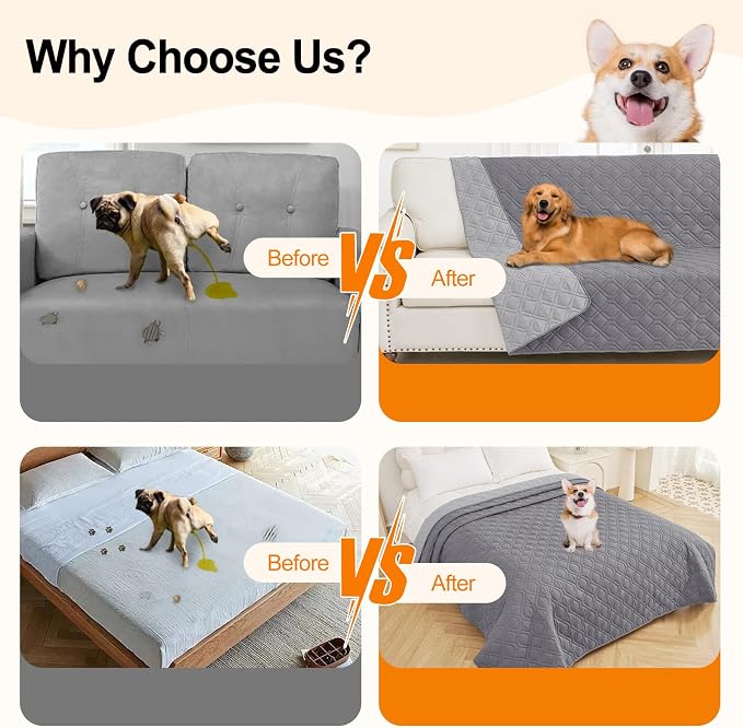 Smiry Reversible Waterproof Couch Covers for Sofa, Washable Dogs Pet Couch Covers for 3 Cushion Sofa Pet Friendly, Water Resistant Furniture Protector Slipcover, Geometric (82"x102", Grey/Light Grey)