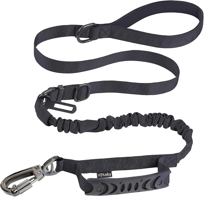 Hotsky Tactical Dog Leash Heavy Duty for Medium Large Dogs that Pull,4-6Ft Strong Bungee Shock Absorbing No Pull Dog Leash with Padded Double Handle and Car Seatbelt,Black