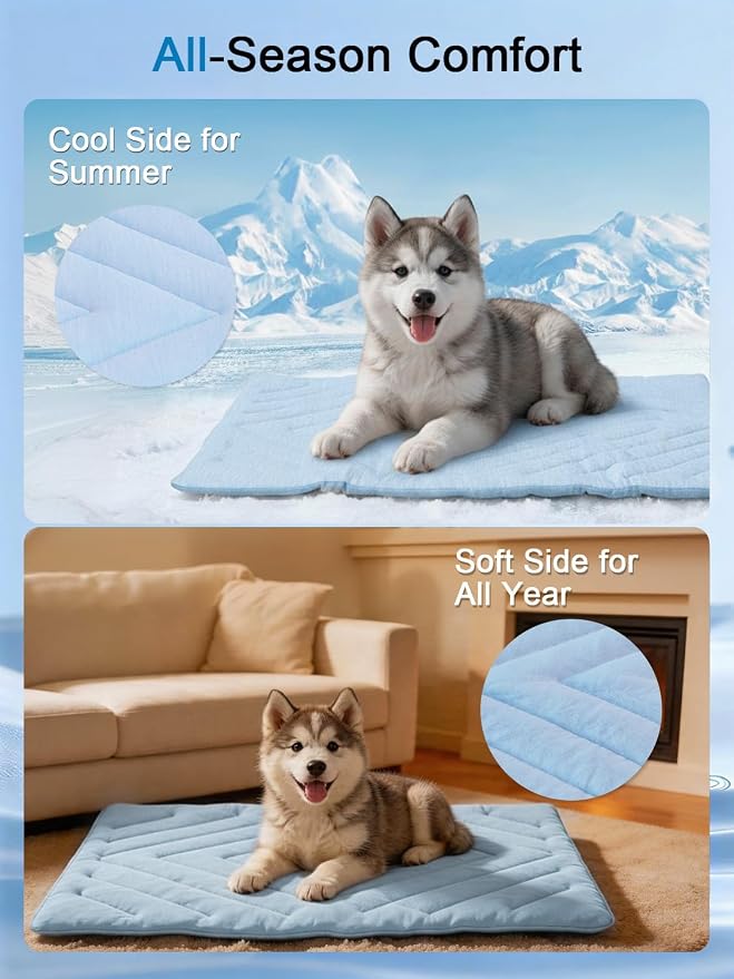 Dog Cooling Mat Self Coolings Foldable Cooling Pad for Dog in Summer Coolings Mat for Dogs and Cats Machine Washable (Rectangle,Blue, Large-48 L x 28" W)