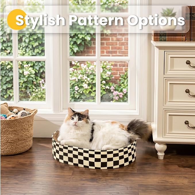 Conlun Cat Scratcher Cardboard,2 in 1 Oval Cat Scratch Pad Bowl for Indoor Kitty Grinding Claw,Round Kittens Scratching Board Corrugated Lounge Pet Beds&Furniture Protector for Sofas