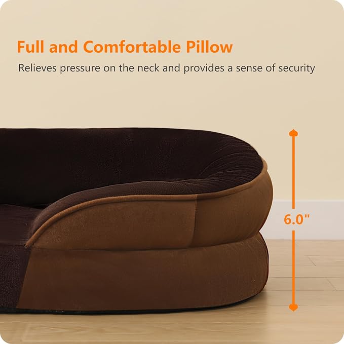 Dwanton Orthopedic Dog Bed for Medium Dogs with Gel Memory Foam, Waterproof Dog Sofa, Washable Pet Bed with Four Sided Bolster Cushion, Removable Cover & Non-Slip Bottom, 36", Brown