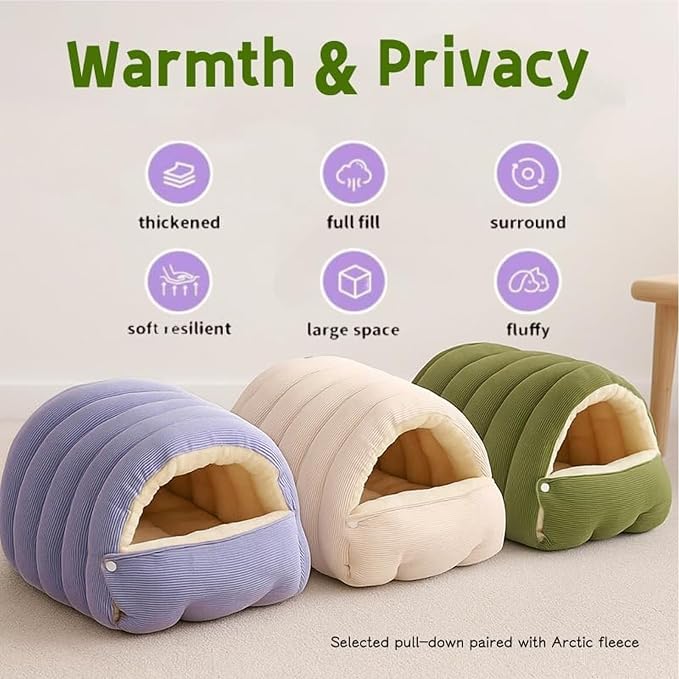 Cozy Monster Cat Bed, Warm Winter Cat Cave with Removable Cushion, Calming Anti-Anxiety Sherpa Fleece Pet Bed for Indoor Cats & Small Dogs, Washable 360° Nesting Design (A - Green, Large)