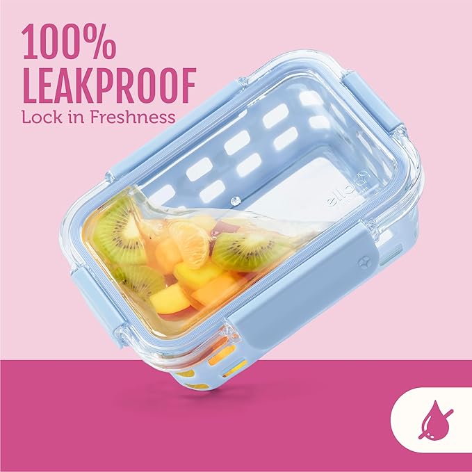 Ello Duraglass 3.4 Cup Meal Prep Sets 10Pc, 10 Pack Set- Glass Food Storage Container with Silicone Sleeve and Airtight BPA-Free Plastic Lids, Dishwasher, Microwave, and Freezer Safe, Evening Orchard