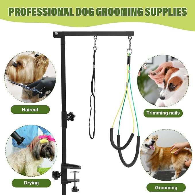 Dog Grooming Arm with Pet Grooming Hammock, getlstub 35" Pet Grooming Table Arm with Adjustable No Sit Haunch Holders, Dog Grooming Stand with Loop Noose for Small and Medium Pets