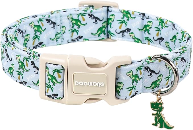 Summer Dinosaur Dog Collar for Boy Dogs- DOGWONG DinosaurDog Collar, Adjustable Soft Boy Dogs Collars for Large Dogs, L