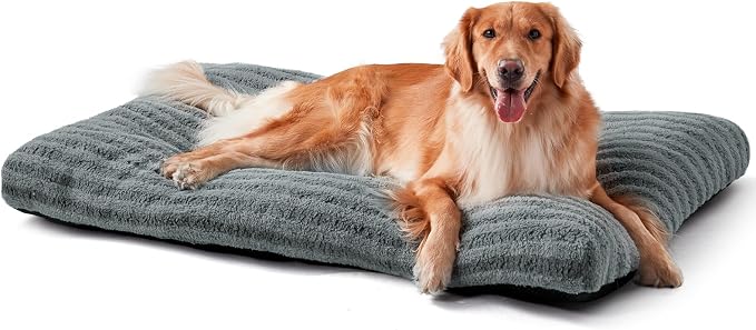 FURTIME Washable XL Dog Bed for Extra Large Dogs, Deluxe Dog Crate Beds Comfy Fluffy Kennel Pad Anti-Slip Pet Sleeping Mat, Machine Washable Dogs Pillow, 40"x27"x3.5", Gray
