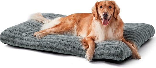 FURTIME Washable XL Dog Bed for Extra Large Dogs, Deluxe Dog Crate Beds Comfy Fluffy Kennel Pad Anti-Slip Pet Sleeping Mat, Machine Washable Dogs Pillow, 40"x27"x3.5", Gray