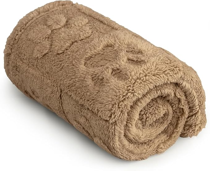 Americanflat 30x40 Jacquard Fleece Throw Blanket - Soft and Breathable Pet Blankets for Couches, Bed, Chair - Fleece Blanket for Home, Bedroom, or Outdoor - Taupe Paw Print Blankets for Dogs or Cats