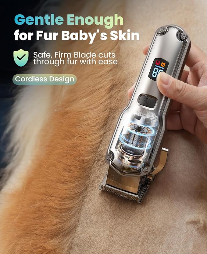 oneisall Dog Clippers for Grooming for Thick Heavy Coats/Low Noise Rechargeable Cordless Pet Shaver with Detachable Stainless Steel Blade/Waterproof Dog Shaver for Dogs Pets and Animals (Silver)