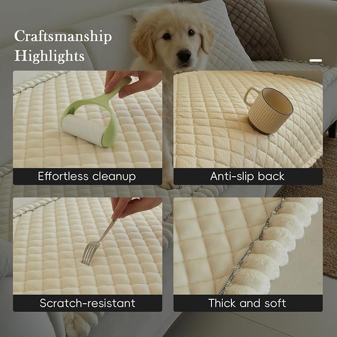 Diamond Quilted Couch Cover for Dogs Non Slip - Large Silicone Particles Pet Friendly Thick Sofa Slipcover for 3 Cushion Couch Washable Furniture Protector Mat for Dogs Cats