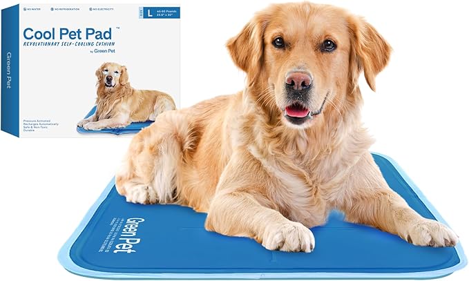 The Green Pet Shop Cool Pet Pad - Large, Blue - Self-Cooling, Pressure Activated Mat for Dogs & Cats from 46-80 lbs - Non-Toxic Gel, No Water Needed