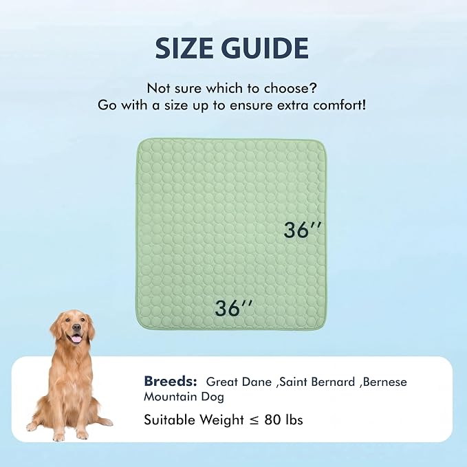 MICROCOSMOS Summer Cooling Mat & Sleeping Pad- Water Absorption Top, Materials Safe, Easy Carry, EZ Clean. Keep Cooling for Pets, Kids and Adults.(Green, 36" x36")