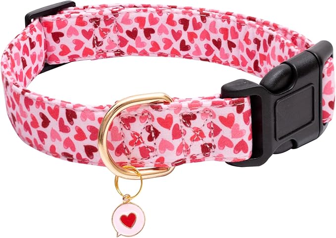 Faygarsle Valentine's Day Dog Collar - Cute Loving Heart Printed for Small Medium Large Dogs - Pink Cotton Collar for Girl and Boy Dogs M