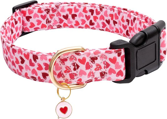 Faygarsle Valentine's Day Dog Collar Cute Loving Heart Printed Collar for Dogs for Small Medium Large Dogs Pink Cotton Collar for Girl and Boy Dogs XS