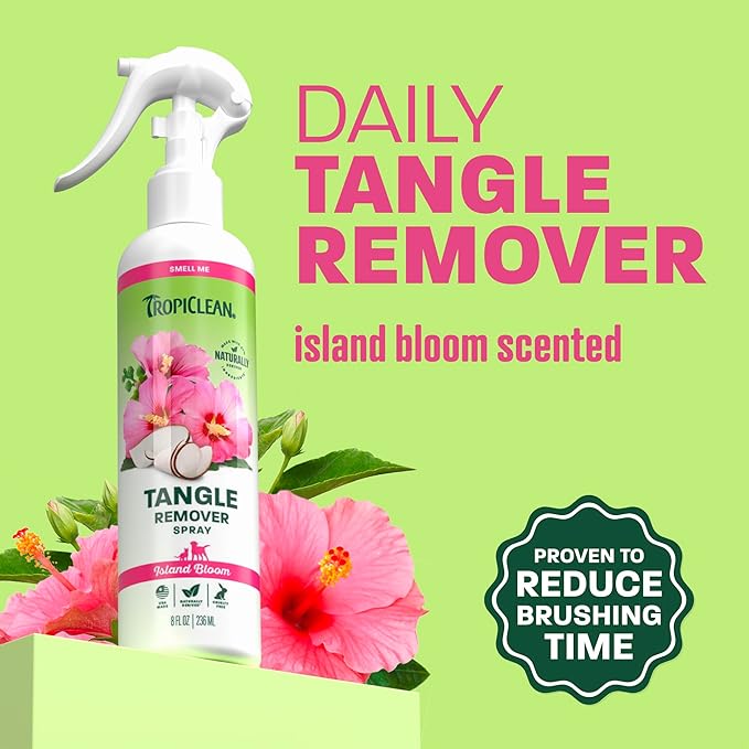 TropiClean Dog Detangler Spray Dematting, Leave in Dog Conditioner Spray, Perfect for Doodles & All Coat Types, Sweet Floral Scent, Made in USA, 8 oz.