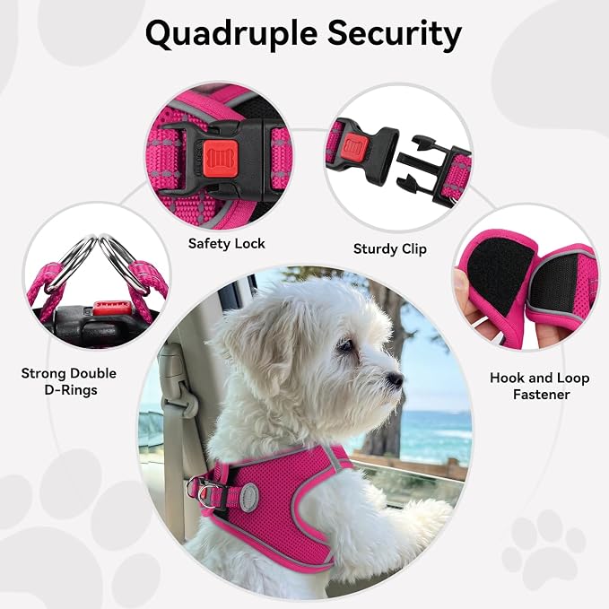 Joytale Small Dog Harness, Breathable Mesh Step-in Vest, Reflective Soft Padded Harnesses for Puppies and Extra Small Dogs, Hot Pink, XS