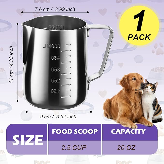 2.5 Cup Dog Food Scoop Stainless Steel Dog Food Measuring Cups Pet Food Scoop with Precision Scale Measurements for Dogs,Cats or Bird Foods, Injection Molded and Dishwasher Safe (2.5 CUP)