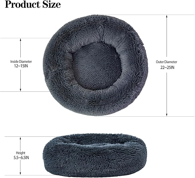 Calming Dog Bed for Small Dogs Cats, Kitty Puppy 23'' Round Anti-Anxiety Warm Fluffy Plush Faux Fur Bed, Soft Anti-Slip Donut Washable Small Pet Bed, Cozy Cat Puppy Bed, Fits up to 30 lbs Pets