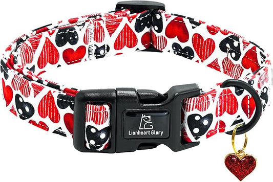 Lionheart glory Valentine's Dog Collar-Red Hearts Cute Spring Dog Collar for Medium Dogs Female Male Adjustable Heavy-Duty Dogs Collar Holiday Pet Gift