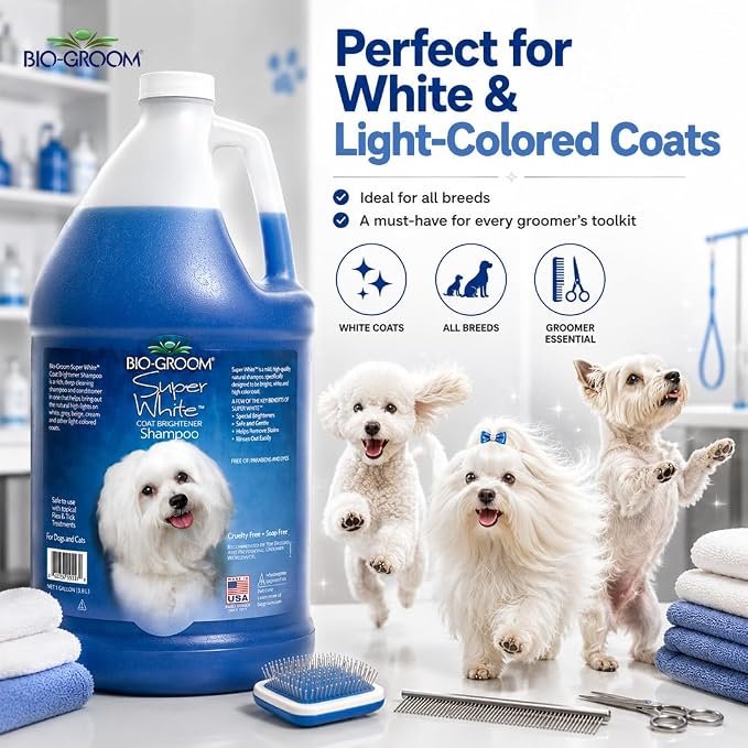 Bio-Groom Super Whitening Dog Shampoo - Whitening Pet Shampoo, Dog Bathing Supplies, Puppy Wash, Grooming Supplies, Cruelty-Free - 1 Gallon