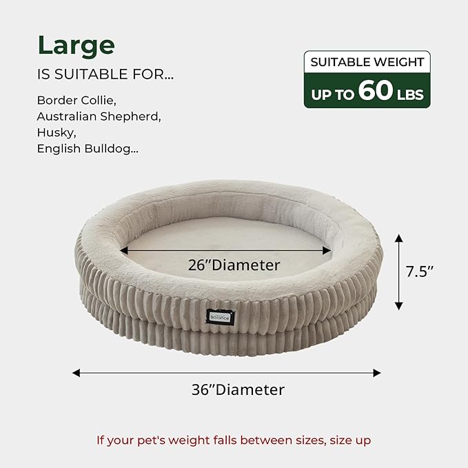 BALANCE Donut Dog Bed, 36 Inches Round Dog Bed Large Size Dogs Washable, Orthopedic Calming Dogs Beds for Pets, Fluffy Plush Faux Fur Pet Bed with Anti-Slip Bottom