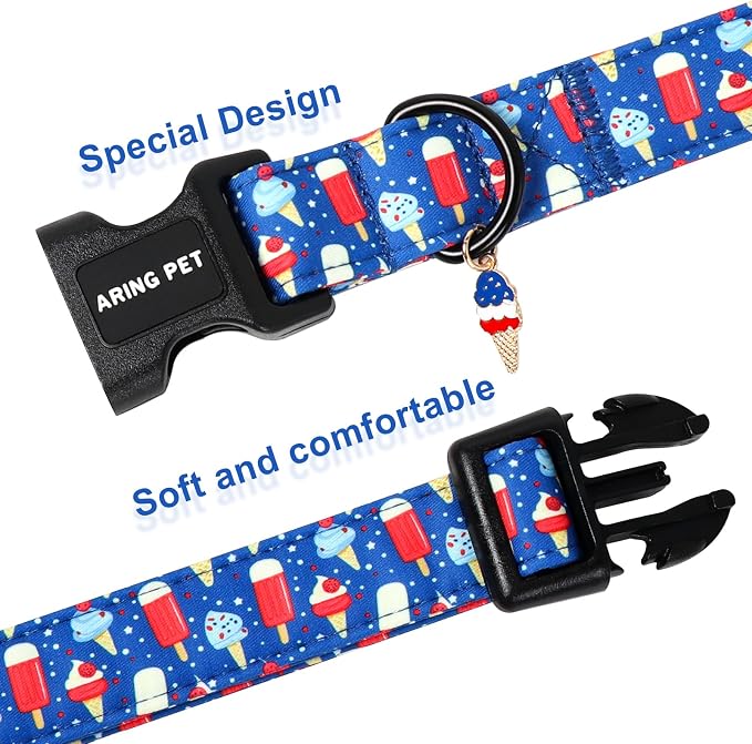 ARING PET Summer Dog Collar, Cute Blue Ice Pop Ice Cream 4th of July Pet Collars for Puppy Small Medium Large Female Girl Dogs-XS