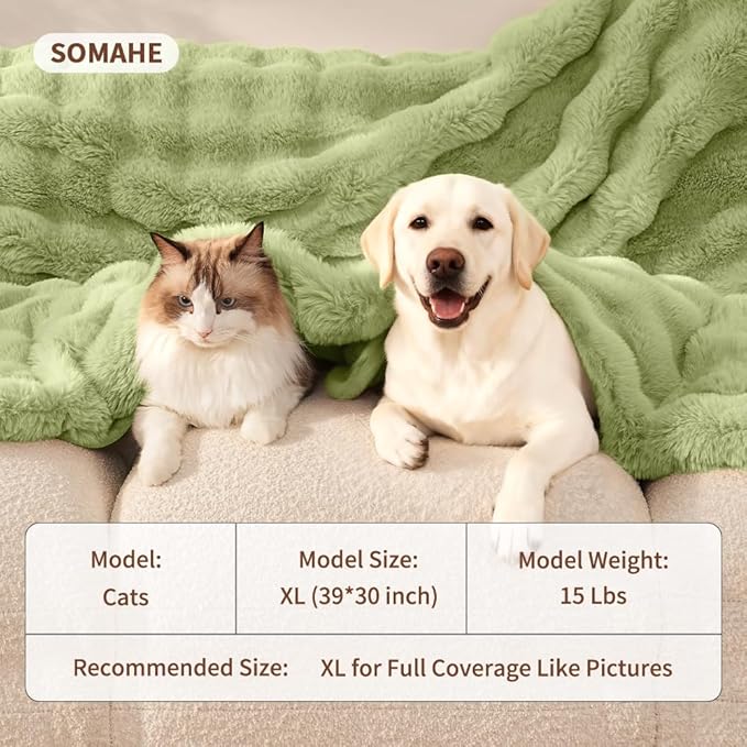 SOMAHE Dog Blanket, Reversible Sherpa & Bubble Fleece Pet Throw, Ultra-Soft Plush for Medium Dogs, Machine Washable, Anti-Static, Warm & Cozy, 39"×31" Inch Green