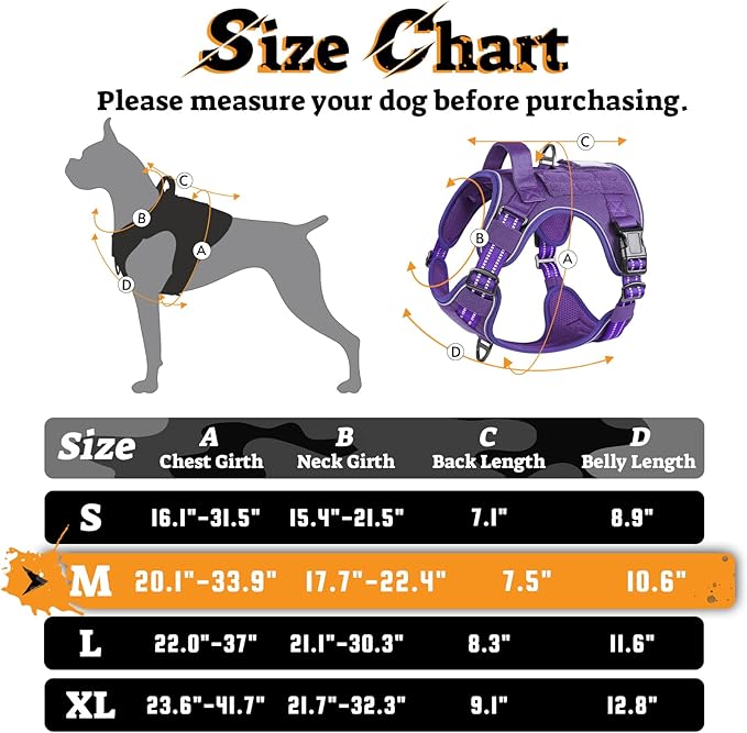rabbitgoo Tactical Dog Harness for Large Dogs No Pull Adjustable Military Vest with Handle MOLLE Reflective Heavy Duty Dog Vest for Walking Training Hunting Outdoor Working Medium Size Dog Purple M