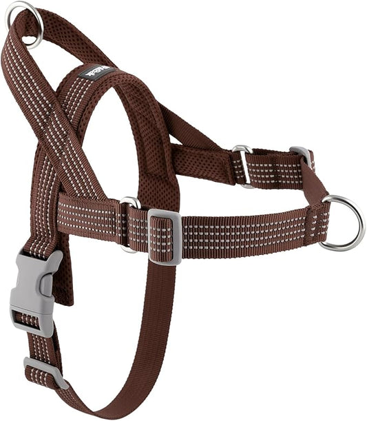 No Pull Dog Harness with Handle, Adjustable Mesh Padded Reflective Walking Harness with Front Clip for Small Medium Large Dogs – Quick Fit No Escape for Training and Hiking (Chocolate, L)