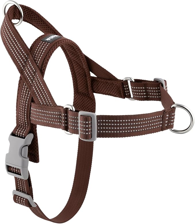 No Pull Dog Harness with Handle, Adjustable Mesh Padded Reflective Walking Harness with Front Clip for Small Medium Large Dogs – Quick Fit No Escape for Training and Hiking (Chocolate, M)