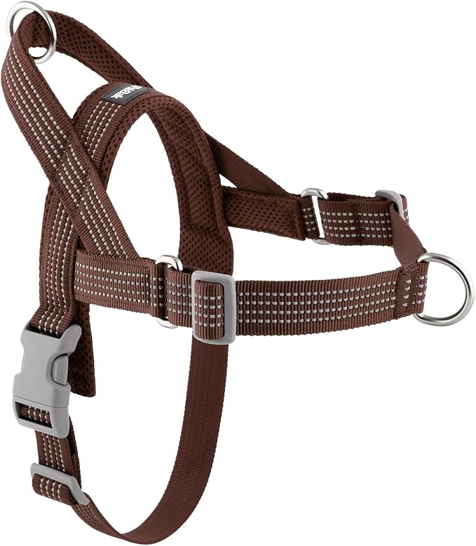 No Pull Dog Harness with Handle, Adjustable Mesh Padded Reflective Walking Harness with Front Clip for Small Medium Large Dogs – Quick Fit No Escape for Training and Hiking (Chocolate, XS)