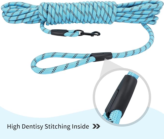 Long Dog Leash for Training 20Ft-Reflective Nylon Rope with Swivel Hook-Recall Agility Lead for Large Small Medium Dogs Outside Walking Hiking-Sky Blue Diam 1/2"