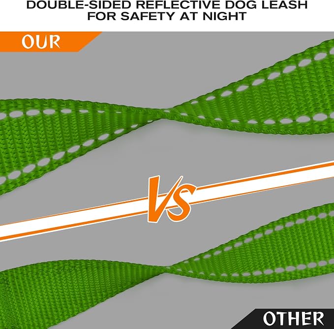 Joytale Dog Leash Heavy Duty for Large Dogs that Pull, Double Handle for Traffic Control, Double-Sided Reflective Leashes for Large Medium Dogs Night Safety, 5FT, Green