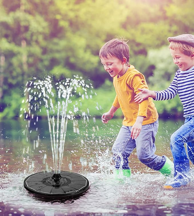 Yzert Solar Fountain Glass Panel with 2200 mah Battery, 3.5W Floating Solar Water Fountain with 4 Fixed Rods, Solar Pump for Bird Bath, Garden, Pond, Pool, Outdoor (Black Panel White Lights)