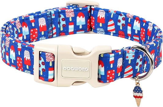 4th of July Dog Collar for Medium Dogs, Summer Popsicle Patriotic Dog Collars, Adjustable Breathable Quick-Release Buckle Collars for Small Medium Dogs, M