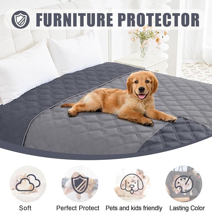 Smiry Waterproof Dog Bed Cover Blanket 82x82, Soft Reversible Pet Blanket, Washable Leakproof Cats Dogs Couch Cover for Sofa, Couch, Furniture, Grey/Dark Grey