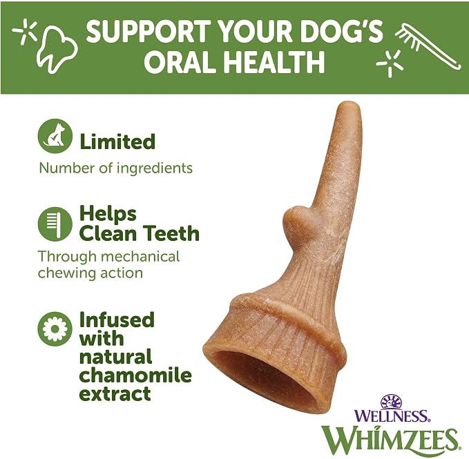 Wellness WHIMZEES Antler Occupy Natural Dog Dental Treat, Chews, Freshens Breath, Medium Size, 12.7 oz Bag, 12 Count