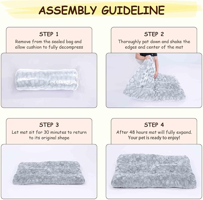 Washable Dog Bed for Small to Large Dogs, Calming Anti Anxiety Medium Dog Bed, Deluxe Plush Faux Fur Crate Beds, Comfy Fluffy Kennel Pad Pet Sleeping Mat with Non-Slip Bottom, 41"x27", Gray