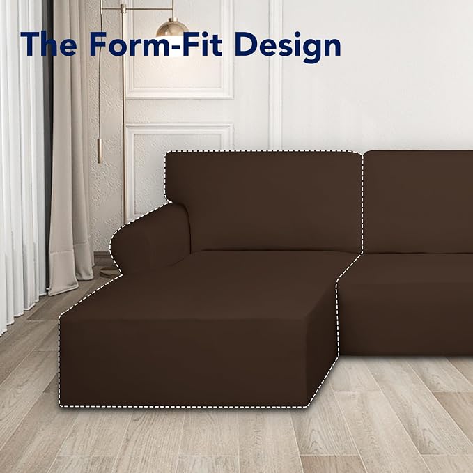 PureFit Super Stretch Sectional Couch Covers - 2 pcs Spandex Non Slip Sofa Covers with Elastic Bottom for L Shape Sectional Sofa Couch, Great for Kids & Pets (3 Seat Sofa + 2 Seat Chaise, Coffee)