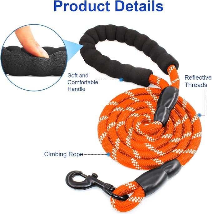 MingXpets Double Dog Leash, Dual Dog Leash, 360° Swivel Tangle Free Bungee Walking Training for Large Medium Dogs, Shock Absorbing Bungee Reflective for Two Dogs, 18~120 lbs, Orange