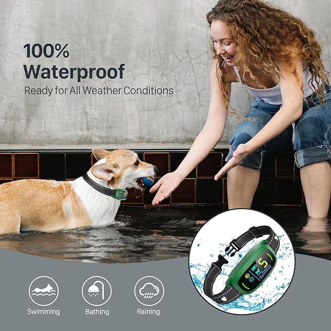 FAFAFROG Dog Bark Collar, Rechargeable Smart Collar, Anti Barking Training Collar with 5 Adjustable Sensitivity Beep Vibration, Bark Collar for Large Medium Small Dogs (Green)